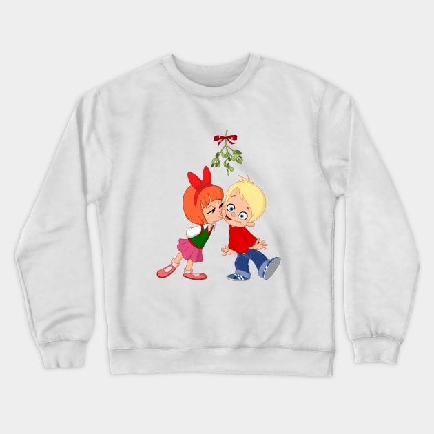 Kids Kissing under Mistletoe Crewneck Sweatshirt by DigiToonsTreasures